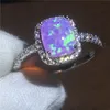 2017 New couple Anniversary ring Pink 5A Opal Cz White Gold Filled Party wedding band rings for women Men Jewelry Gift