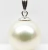 huge 16MM natural south sea white perfect round shell pearl pendant 14K earring