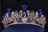 Baroque paon grande couronne cheveux haute qualité rétro coiffes de mariée bleu diamant robe de mariée accessoires accessoires