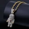 Hip Hop Street Fashion Gold Silver Color Plated Spaceman Necklace Micro Pave Zircon Iced Out Astronaut Pendant Necklace for Men