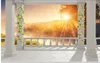 Carta da parati fotografica Alta qualità 3D Stereoscopico Balcone in stile europeo Colonna romana Foresta Luce del giorno Paesaggio TV 3D Sfondo muro Arte murale f