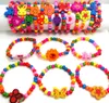 100pcs Girls Natural Wood Beaded Bracelets Styles Mix Children Wooden Wristbands Child Party Bag Fillers Birthday Gift Wholesale Jewelry