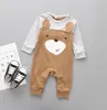 Nowa wiosenna jesienna niemowlę niemowlęta kreskówka Rompers dla dzieci dziewczęta niedźwiedź bawełna bawełniana rompers dzieci długie rękawy ubrania 3918