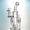 Double Recycler Hookahs Glass Bongs Propeller Spin Percolater Water Pipes Purple Dab Rigs With 14mm Joint Green Oil Rigs XL167