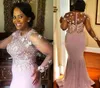 2019 Tallas grandes Encantador Rosa Manga larga Vestido de madre Vestido de noche con cuentas Vestidos para madre de la novia Vestidos formales