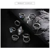 Vintage Knuckle Ring Sets Womens National Style Antique Silver Feather Géométrique Faux Gemstone Crystal Teardrop Nail Ring Sets