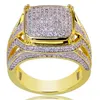 Hip Hop Iced Out Gold Micro Pave Cubic Zircon Bling Big Square Rings pour les bijoux masculins 18 mm Mother039s Day Gift3091217