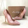 Novo padrão de cor Nude rebites de salto alto patente couro PU marca exclusiva agulha sharp rebite salto alto das mulheres singles shoes8cm 10 cm 12 cm