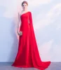 New Free Freight Sexy And Elegant Red Chiffon Formal Evening Dress Black Single Shoulder Long Dresses Party Dresses HY064