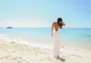 Summer Flowy Chiffon Wedding Dresses Beach Saudi Arabian A Line Spaghetti Wedding Gown High Thigh Split Bridal Party Gown Backless Customize