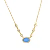2018 hoge kwaliteit messing mode-sieraden blauwe vuur opaal edelsteen cz link ketting goud verzilverd kraag edelsteen ketting