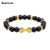 8mm Lava Stone Bracelets for Men Women Chakra Balance  Bracelet Gold Dumbbell Bangles Braclet Male Turkish Boho Jewelry