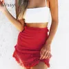 Missychilli Sexy Fringe Lato Mini Spódnica Kobiety Boho Knit Koronki Krótka Spódnica Pościel Green Holiday Beach Black High Waist Spódnica Slim S916