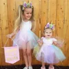 INS Unicorn Paillettes Baby Girl Princess Tutu Dress Arcobaleno Colore Pizzo Boutique pagliaccetto Toddler Abbigliamento festa nuziale Fiore ragazze Abiti