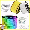 110V 220V Dimmable Led Strips 10M 50M 100M High Voltage SMD 5050 RGB Led Strips Waterproof+IR Remote Control + Power Supply Christmas Lights