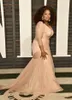 Ny ankomst Oprah Winfrey Oscar Celebrity Dresses Plus Size V Neck Sheath Chiffon med Långärmad Mamma Bröllopsklänning