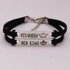 Par hennes kung hans drottning armband bangle manschetter metall graverad brev krona tag charm mode smycken för kvinnor män droppe frakt