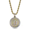 Mens CZ Gold Pendant Bling Bling Micro Pave Cubic Zirconia Necklace 18K Gold Plated Bit Coin Jewelry With Present Box4561046