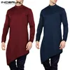 Incerun herrskjorta kostym långärmad oregelbundna hemtoppar muslimska islamiska kläder män nepal stil solida casual tröjor hembre