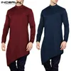 Koszulka z długim rękawem z długim rękawem Nieregularne bluchy muzułmańskie ubrania islamskie Mężczyźni Nepal Styl Solid Casual Shirts Hombre