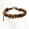 Mężczyźni Bransoletka Double Zroszony 6mm Natural A Grade Tiger Eye Kamienne Koraliki Macrame Przyjaźń Bransoletka Ładna prezent Gorąca Sprzedaż