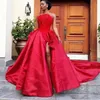 Vestidos de noite vermelho strapless mangas vestidos de baile de volta zipper com apliques de renda lado divisão vestidos feitos sob encomenda novo estilo