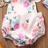 Floral bébé barboteuse vêtements ensemble 2018 été nouveau-né bébé fille à volants manches body combinaison + bandeau 2 pièces tenue Sunsuit