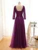 Capped V Neck Long Evening Dresses 2019 långa ärmar Kvällsklänningar Empire Midjeparty Klänning Purple Navy Blue7501853