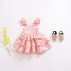 Retail Baby Girls Plaid fly sleeve halter cake pettiskirt dress Children Open Back Pleated Tutu Party Dress Birthday kids designer5279820