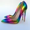 Rainbow Candy Color Woman High Heel Pointed Toe Sexiga Pumpar Tunna Heel Female Dress Shoes Stiletto Heels Ol Out Passar plus 44 45