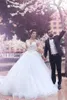 Underbara Mellanöstern arabiska bröllopsklänningar bollklänning vit tyll spetsar applikationer illusion långa ärmar brudklänningar 2019 nya desig321v