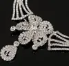 Utsökt Blomma Bröllop Kristall Halsband Vit Rhinestones Mosaic Bröllopsklänning Smycken Lady Örhängen Halsband Smycken Set
