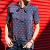 Kadın Yaz Üstleri Dudak Baskı Bluz Yeni Moda Kısa Kollu Yay Şifon Gömlek Yaka Boyun Ofis Bluz Casual Bluzlar