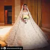 Gorgeous Lebanes Princess Wedding Dresses Sexy Off Shoulder Short Sleeve Beads Lace Ball Gown Wedding Dress 3D Petal Applique Bridal Dresses