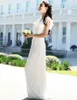 Ivory Cap Sleeves Custom Made Chiffon Floor Length V-neck Bridesmaid Dresses A-Line With Ivory Applique inWedding Guest Dresses