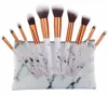 MAANS 10 STKS / SET MARBEREN MAKEUP Borstels Kit Marmeren Patroon met PU-borstelzak Poeder Contour Oogschaduw Schoonheid Make-up Borstel Cosmetische Gereedschap