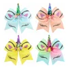 7 Inch Children039s Unicorn Hairpin Horns Bronzing Flip Sequin Bow Hair Ring Girls Hair Accessories8224997