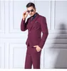 Slim Fit Burgundia Groom Tuxedos One Button Center Vent Men Wedding Blazer Mężczyźni Formalne Prom Dinner Business Garnitury (kurtka + spodnie + krawat + kamizelka) 1021