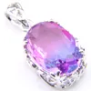 12 pcs lot Luckyshine 925 sterling silver exquisite Vintage Rainbow Bi-Colored Tourmaline Gemstone Silver Necklace Pendants322V