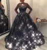 Wunderschönes sternenklares Abendkleid, modisches, langärmliges, flauschiges Ballkleid mit Bateau-Ausschnitt, luxuriöses Kleid für Berühmtheiten auf dem roten Teppich in Dubai, Saudi-Arabien