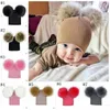 INS Baby Strickmützen Kinder Übergroße große 16 cm Doppelkugelmütze Kleinkinder Pom Pom Solid Beanie Winter Luxus Beanies Cap