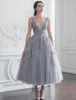 Elegante princesa princesa vestidos de fiesta paolo sebastian breve lentejuelas vapores de noche profundo v cuello una línea vestidos de fiesta vestido formal de tul