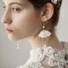 2018 New Romantic 3D Chiffon Floral Beaded Bridal Hairband with Earing Gold Stones Wedding Bridal Headices Wedding Accessories 1220404