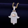 Iced Hand Pendant Necklace Steel Cuban Chain Gold Silver Color Cubic Zircon Men's Hip Hop Jewelry for Gift276C