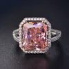 S925 Ringar För Kvinnor Sterling Silver Rosa Stor Fyrkantig Topaz Diamant Fina Smycken Bröllopsförlovningsring Lyx Bijoux