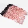 Roze Golvend Peruviaans Maagdelijk Haar Bundels Twee Toon 1B Pink Ombre Haar Weave Diepe Golf Krullend Haar Inslag 3pcs / Lot