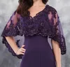 Dark Purple Mother of the bride dresses chiffon with bolero sheer with Applique shining sequins chiffon mother's dress Burgundy/Royal Blue