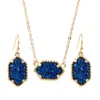 Drusy Druzy Necklace Drop Stud Earrings Jewelry Set Gold Silver Plated Glitter Druzy Choker for Women MKI