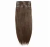 Couleur brun foncé brésilien 2 clips de cheveux humains droits en soie dans les extensions de cheveux beauté non transformée tisse 70g 120g 140g 160g pour le choix