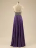 Purple Chiffon Spaghetti Strap Pageant Evening Dresses Women's Beading Bridal Gown Special Occasion Prom Bridesmaid Party Dress 17LF389